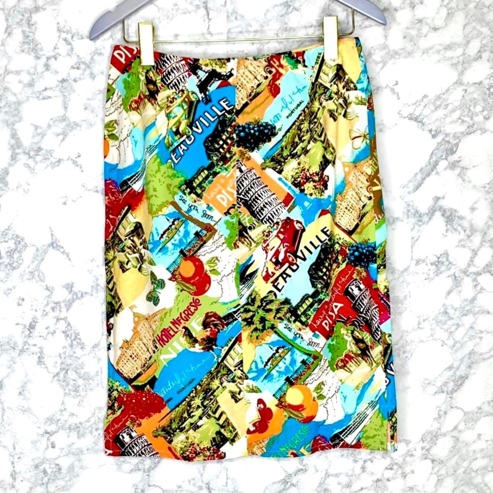 Sharon Young Vintage Colorful Scenic Print Pencil Skirt Women’s 6 - Picture 4 of 6